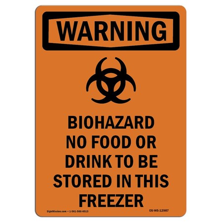 Signmission Safety Sign, OSHA WARNING, 18" Height, Rigid Plastic, Biohazard No Food Or, Portrait OS-WS-P-1218-V-12987